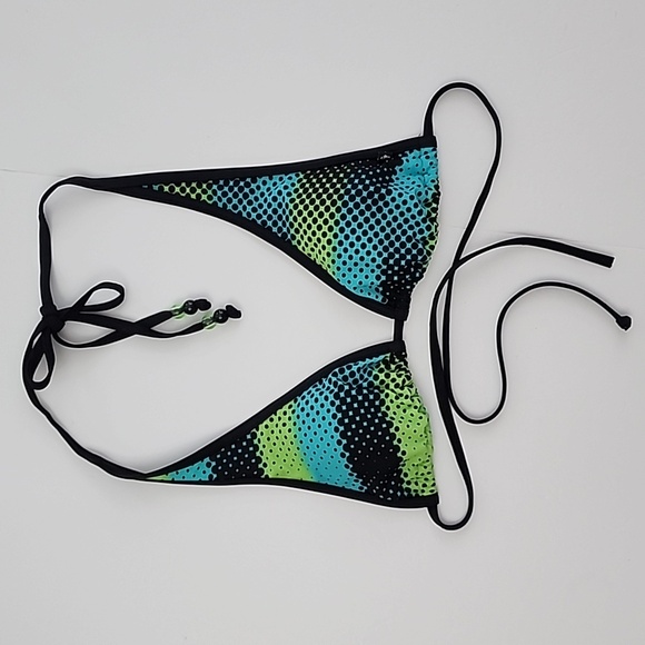 ⭐️3/ $30⭐️ La Vie en Rose Aqua Halter Bikini Top Blue Green Black Size Small - Picture 4 of 8